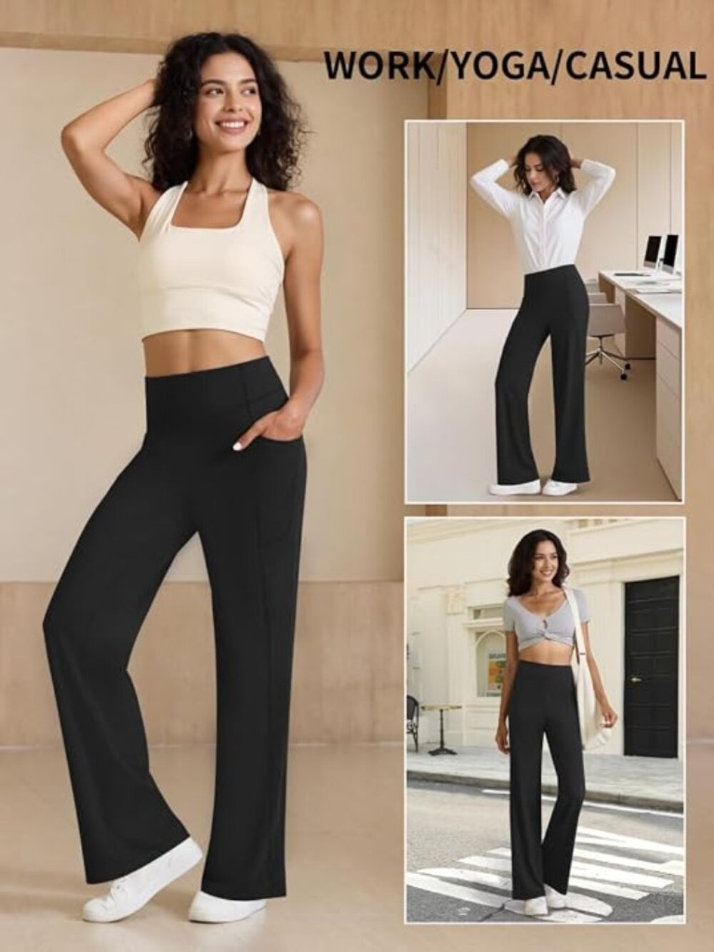 NWT Womens High Waist Yoga Pants Stretchy Casual Straight Leg Pull On Small
